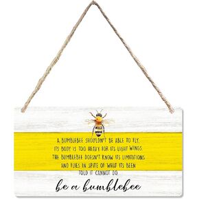 cgbhw ديكور الصيف الإيجابي، ديكور النحلة الطنانة، كن زينة نحلة نحلة خشبية علامة جدار ديكور معلقة للمكتب المنزلي، هدايا النحل التحفيزية للنساء والرجال ديكور باب الباب 12 × 6 بوصة in Kuwait