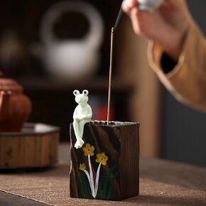 Incense Holder, Carbonized Wood Incense Burner with 9 Brass Incense-Holes Holder for Sticks, Candlestick Holder for Home, Beauty Salon, Yoga Studio