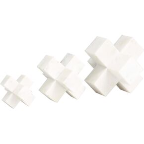 Deco 79 Marble Jack Decorative Sculpture Geometric Home Decor Statues, Set of 3 Accent Figurines 6"W, 5"W, 3"H, White