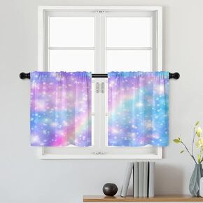 Batmerry Watercolors Landscape Tier Curtains, Landscape with Road in Mountains Window Treatment Short Kitchen Curtain Multilayer Polyester Blackout for Living Room/Bathroom, 2 Pack 26x24 inches