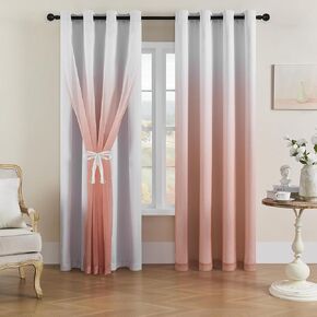 90%-95% Blackout Curtains with Gradient Sheer – 2 Pieces Drape Panels Set – Antique Silver Grommet Top – Light Grey – 52" W x 108" L (2 Panels)