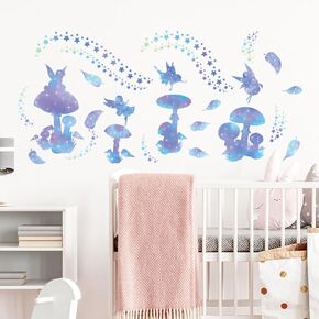 Cute Fairy Wall Decals Removable Blue Butterfly Fairy Wall Stickers Peel and Stick Vinyl Wall Art Stickers for Girls Bedroom Playroom Nursery Decor