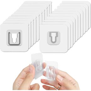 10 Pairs Double Sided Adhesive Wall Hooks Transparent - Self Mount Holder Hanger, Strong A+B Buckle Combination, 22lbs/10kg Max Heavy Duty, No-Trace Hanging for Bathroom, Kitchen, Office (20pcs)
