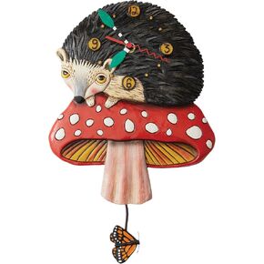 Enesco Allen Designs Hank The Hedgehog Sitting on Mushroom Sculpted Pendulum Wall Clock, 11.22 Inch, Multicolor