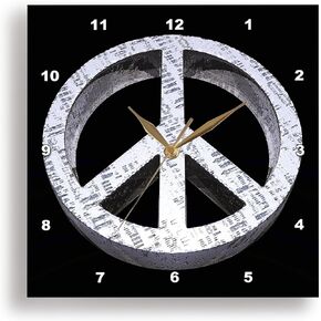 3dRose LLC Peace Pass It on A Rough and Worn Metal Three Dimensional Peace Sign 10 by 10-Inch Wall Clock