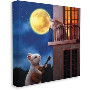 Stupell Industries Rabbit Serenading Bunny on Balcony Night Sky Canvas Wall Art, 17 x 17, Blue