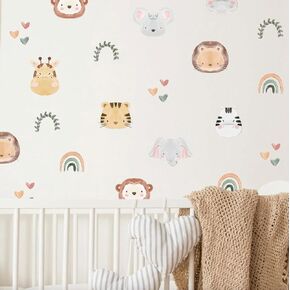 Jungle Safari Animals Wall Decal for Kids Bedroom Boho Nursery Wall Decals Stickers Removable Wall Decoration for Girls Room Decal Boys Room Decor Children Playroom Classroom Decal Sticker