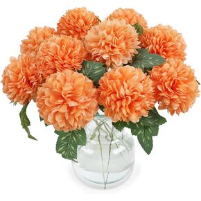 Beferr 10 Pcs Artificial Fall Chrysanthemums Flowers Fake Mums Flowers Balls Fall Decorations for Home Indoor Silk Flowers Floral Arrangement for Table Centerpiece Wedding Fall Decor(Orange)