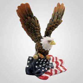 Polyresin Eagle with Flag Figurine, 5-inch Height, Tabletop Decoration
