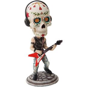 Day of theDead White Sugar Skull Electric Guitarist Bobblehead Figurine
