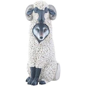 YTC White and Black Wolf as Sheep Dupers Themed Decorative Figurine Statue