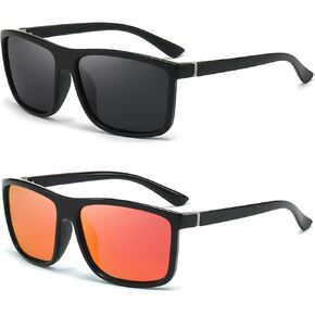 Rectangular Sports Polarized Sunglasses for Mens and Womens,Black Retro Sun Glasses Driving Fishing UV400 Protection