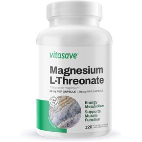 Magnesium L-Threonate | 144mg Elemental Magnesium | Super Absorption - Energy Metabolism - Supports Muscle Function | Non-GMO, Vegan-Friendly, 120 Capsules per Bottle