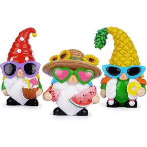 Hodao Gnome Indoor Home Decor Set 3–Pineapple Watermelon and Coconut Garden Statues–Hand Resin Figurines for Indoor and Outdoor Decor–Tropical Gnome Ornaments for Home Patio or Lawn (Fruit gnome 2)