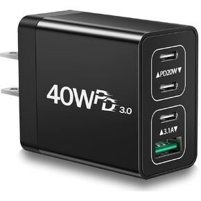 40W QC3.0 USB C Wall Charger, CARZONJX 4 Port PD+QC Power Adapter Fast Charging Blocks USB C Brick Multiport Cube for iPhone 15 14 13 12 11 XS XR X 8, iPad, Galaxy, Tablet, Notebook
