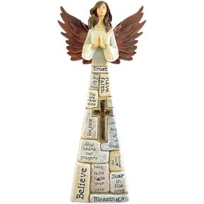 Praying Angel Faith-Filled Robes Whitewashed 4 x 10.5 Resin Tabletop Figurine