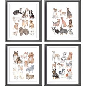 Watercolor Dog Breeds Types of Dogs Poster Prints for Home Bedroom Nursery Living Room Decor, Knowledge Dog Pet Themed Decorations Prints Wall Art Unframed 4pcs 8x10inches, Dog Lovers Owner Gifts