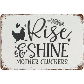 Vintage Rise and Shine Mother Cluckers Chicken Metal Tin Sign Home Bar Cafe Retaurant Wall Decor Signs 8x12inch