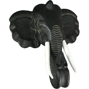 Zeckos Majestic African Elephant Head Wall Sculpture: Hand-Carved Black Wood Artistic Statue - Artisan Crafted Safari Style Decor Masterpiece - 19 Inches High
