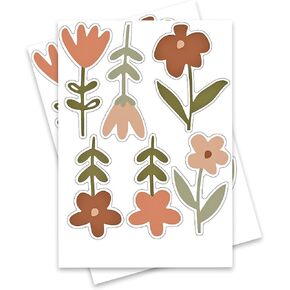 Boho Flowers Wall Stickers, Creative Peel and Stick Vintage Bohemian Floral Art Decor,Removable DIY Vintage Sticker for Kids Bedroom Living Room Nursery Kitchen
