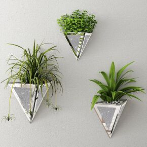 Mirrored Wall Vases Home Decor, 3-Piece Set, Bling Silver Glass Flower Vases Hanging Planters for Living Room Office Bedroom Bathroom - Not for Real Plants