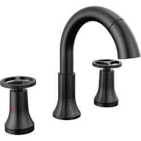 صنبور حمام من Delta Faucet Trinsic واسع الانتشار من الكروم، صنبور حمام 3 فتحات، تقنية ختم الماس، مجموعة تصريف معدنية، كروم 3558-MPU-DST