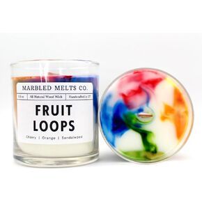 Fruit Loops Candle - Aromatherapy Candle - Marbled Candle - Cereal Candle - Cool Candle - Candle Gifts - Fruit Loops Scented - Wood Wick Candle - 40-60 Hour Burn Time - Handmade (Fruit Loops)
