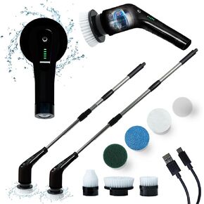 ClickAds Electric Cleaning Brush Black and White - Electric Spin Scrubber 8 Brush Heads, Electric Scrubber for Cleaning 2 Speeds, Cordless Electric Brush (Black)