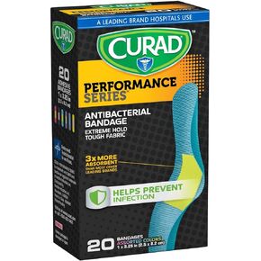 Curad Performance Series Antibacterial Adhesive Bandages, 1 X 3.25 Inch, 60 Count(Pack of 3)