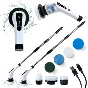 ClickAds Electric Cleaning Brush Black and White - Electric Spin Scrubber 8 Brush Heads, Electric Scrubber for Cleaning 2 Speeds, Cordless Electric Brush (Black)