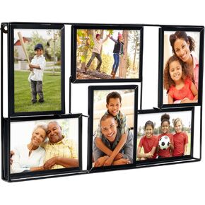EXCELLO GLOBAL PRODUCTS 3D Wireframe Collage Photo Frame, Holds 6 4x6 Photos, Black