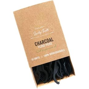 Improved -Biodegradable Activated Charcoal Floss Picks with Organic Peppermint Oil, Plastic Free. Zero Waste - 50 Unit