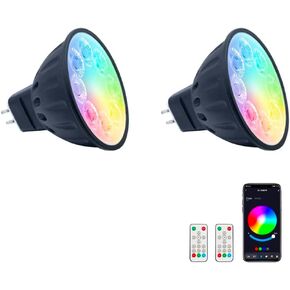 مصابيح LED RGBW متغيرة الألوان MR16، CCT قابلة للتحويل من 2700 كيلو إلى 6500 كيلو مع التحكم عن بعد وتطبيق بلوتوث لإضاءة المناظر الطبيعية ذات الجهد المنخفض 12 فولت 5 وات 2 حزمة