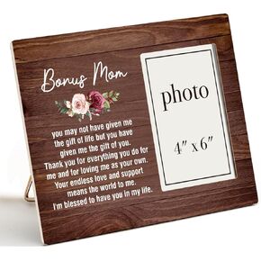 Nurawo Bonus Mom Gifts, Bonus Mom Wedding Day Gift, StepMom Gift on Wedding Day, Bonus Mom Picture Wooden Frame for Stepmother (4x6 Inch Photo)