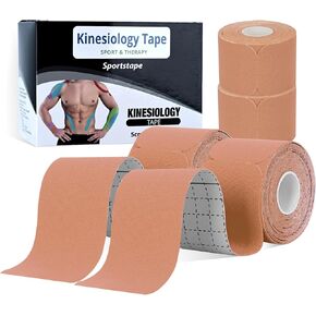 Kinesiology Tape Precut, Lychee Elastic Cotton Athletic Tape for Joint Support and Muscle Pain Relief Waterproof Breathable (Beige,4 Rolls)