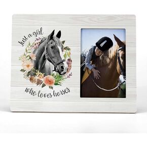 FONDCANYON Just A Girl Who Loves Horses Picture Photo Frame,Watercolor Horse Floral Picture Frames,Horse Lover Gifts, Horse Rider Gifts for Girls(4x6 Inch Photo)