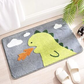 Cute Bath Rug Ultra Soft Microfiber Bathroom Rug Anti-Skidding Water Absorbent Mat Machine Washable Quick Dry Bath Mat for Kids, Shower, Bedroom (Dinosaur, 16 x 24)