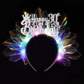 RENEMEGO Happy 40th Birthday Headband - Handmade LED Glowing Laser Light Up Birthday Crown Flashing 40 Years Old Bday Tiara Hair Accessories for Women Party Favors Gifts Photo Prop Decorations