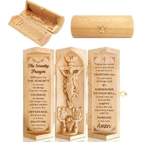 Jesus Statue Three-Section Wood Cylinder Sculpture, Christian Home Decor Wooden Sculptures, Catholic Statues Religious Jesus Wood Carving, Serenity Prayer