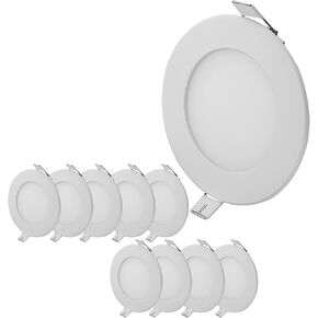 8 Inch 18Watt Ultra Thin Round LED Recessed Panel Spot Lighting, 140 Watt Retrofit Ceiling Downlight, 6500K Cool White, 10 Pack