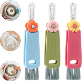 3 in 1 Cup Lid Cleaning Brush Set, 3Pcs Portable Cup Lid Cleaner Flower Shape Crevice Cleaning Brush Multifunctional Crevice Gap Cleaner Brush Cup Cleaner Brush Bottle Cleaning Tools
