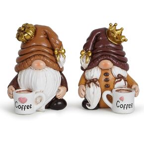 Hodao 2 Pcs Coffee Gnomes Figurines, Resin Mini Creative Coffee Swedish Tomte Gnome, Grinding Coffee Bar Decor Funny Art Decoration for Home Office Kitchen, Present for Coffee Lover (Grinding Coffee)