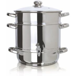 Euro Cuisine EC9500 Stove Top Steam Juicer, Stainless Steel Steam Juice Extractor, 5 Qt. Water Reservoir, 8 Qt. Juice Container with Spigot, 8 Qt. Steamer Basket, Glass Lid - Steam Juicer for Canning