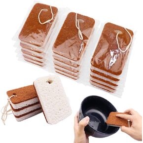 Natural Sponge, Sponges Individually Wrapped, Non Scratch Kitchen Cleaning Sponge Scouring Pad Cellulose Coconut Scrubbing Sponge for Washing Dishes (Pack of 20 - Brown)