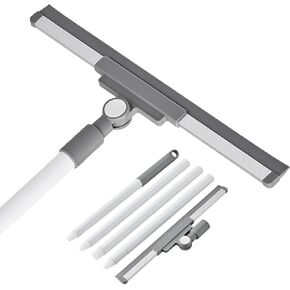 Floor Squeegee with 180° Rotating Head, Squeegee for Floor with 53.5'' Long Handle, Squeegee Broom, Rubber Squeegee for Window Cleaning, Bathroom Tile, Garage Concrete, Deck, Shower Glass