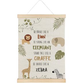 Qvapt Woodland Nursery Wall Decor,Woodland Animal Nursery Classroom Wall Decor,Tropical Jungle Safari Animals, Motivational Posters with Hanger 12x16