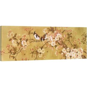 Pyradecor Giclee Canvas Prints Wall art Birds on Blooming Trees Floral Pictures Paintings for Living Room Bedroom Home Decorations Large Modern Stretched and Framed Brown Grace Flowers Artwork L