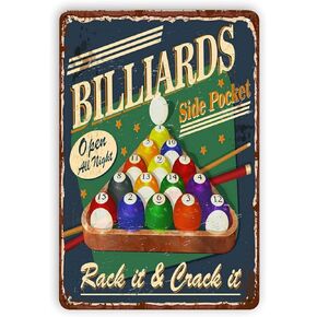 Billiards Fans Metal Signs Home Decor Billiards Side Pocket Tin Poster Plaque For Club Garage Office Wall Decoration 8x12 Inches