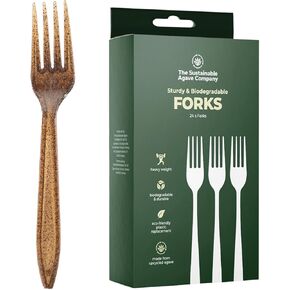 Sustainable Agave Co - Agave Fiber Forks - 24 Count - Biodegradable, Plant-Based, Made With Upcycled Materials - Brown, Bulk