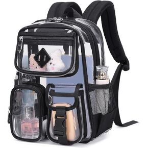 Clear Backpack for Stadium Events 12×12×6 in Mini Clear Bag Transparent School Bookbag for Kids Girls Boys Women with Thicken Shoulder Straps for Concert, Sporting Events, School, Festival,Black